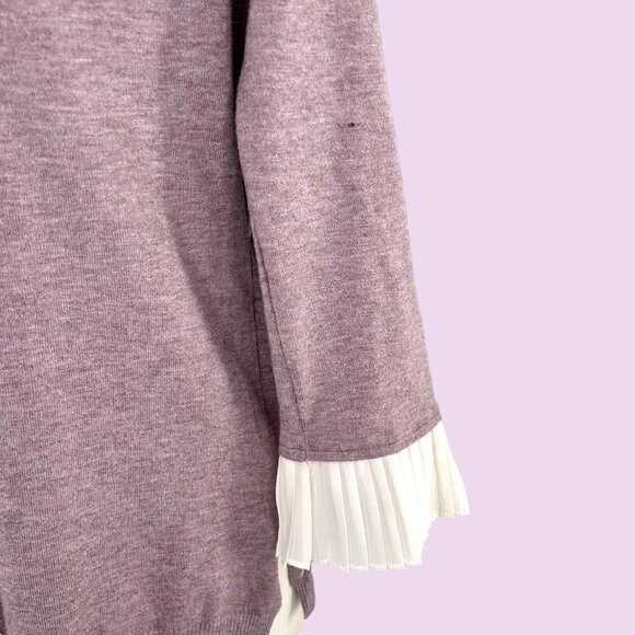 VILA MILANO PURPLE HEATHER PLEATED CHIFFON SLEEVE SWEATER - SMALL - Picture 2 of 4